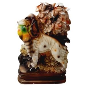 🍒 Vintage Figure English Setter Dog Hunting Scene w/ Pheasant Statue